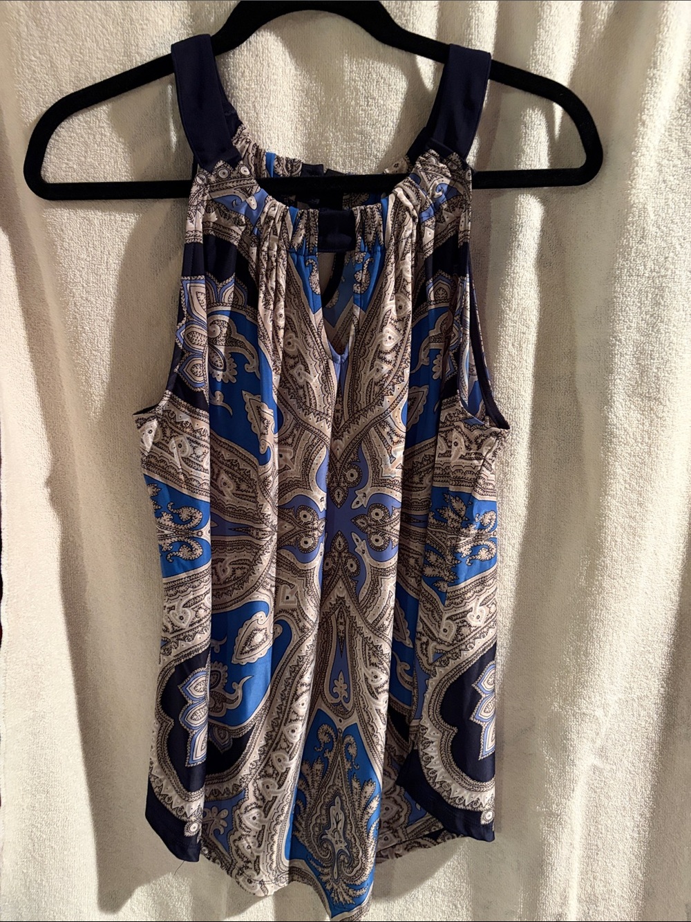 INC International Concepts Blue and Navy Paisley Halter Tank